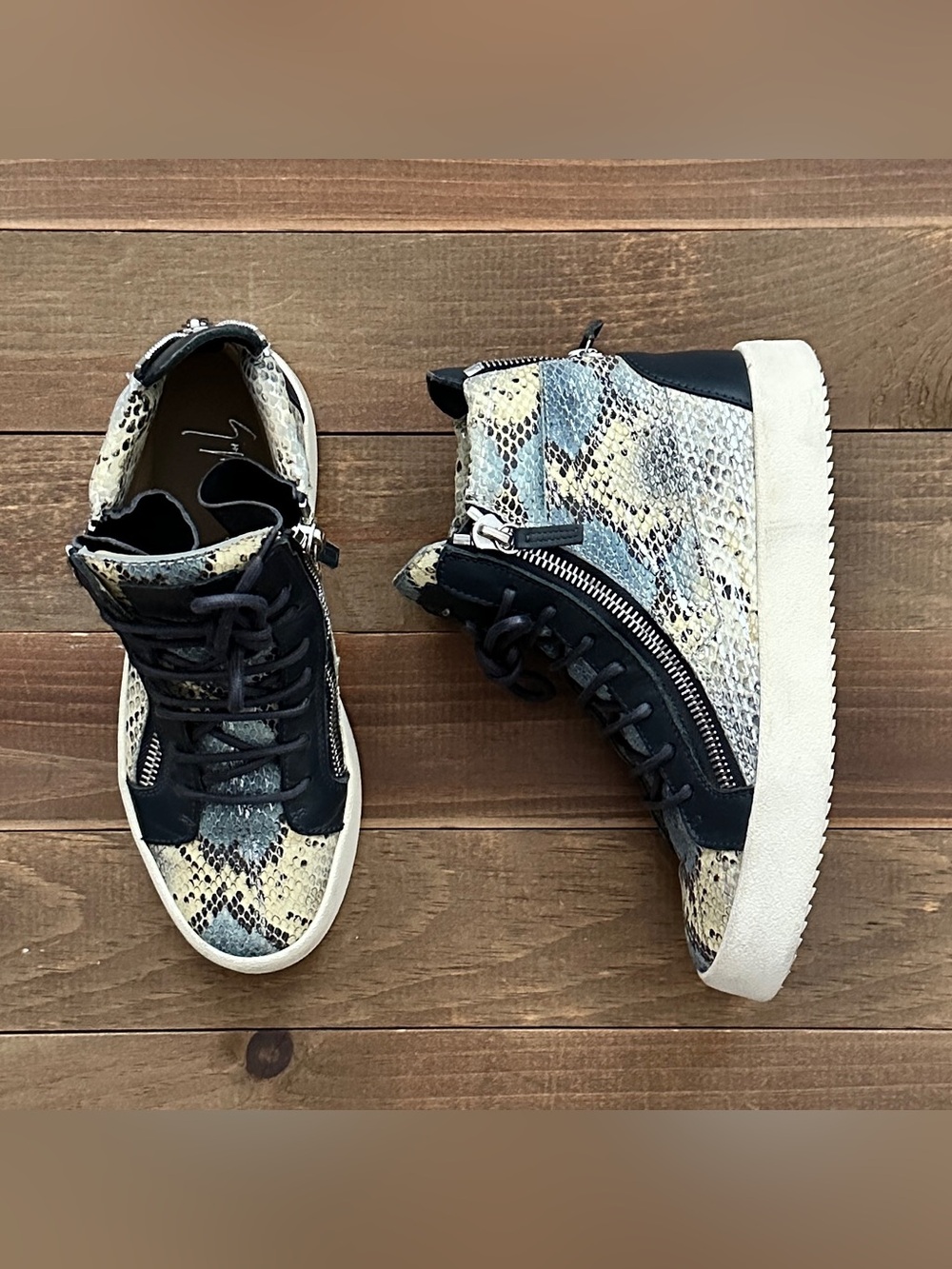 Giuseppe Zanotti Men's Snake-Print High-Top Sneakers in Black, Yellow, Gray